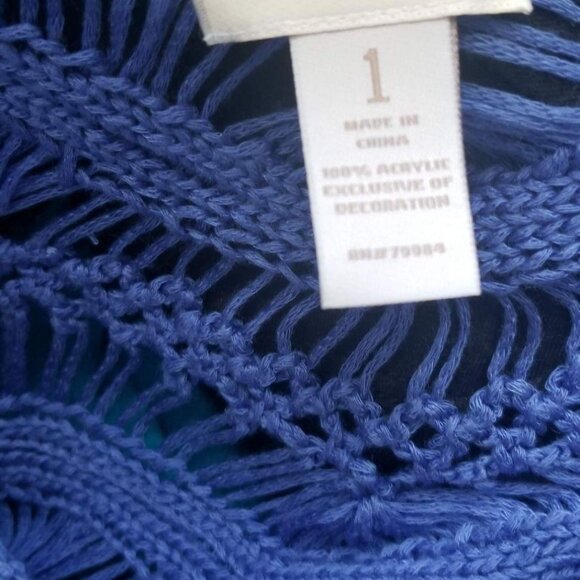 Chicos Blue Crochet Knit Beaded V-Neck Sweater Top Womens Size 1 - Picture 2 of 5